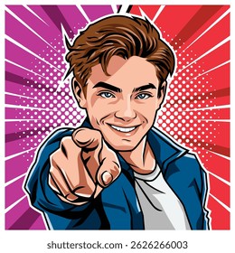 Illustration vector of a man points a finger in pop art style