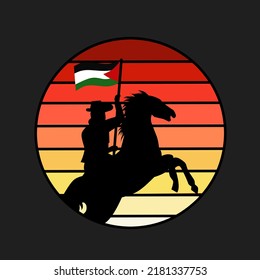 illustration vector of man ride horse bring palestine flag perfect for print,etc.