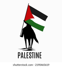 illustration vector of man riding horse bring palestine flag 