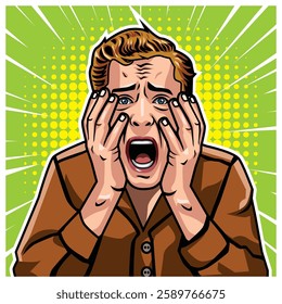 Illustration vector of a man scream in pop art style