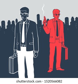 Illustration Vector Man In Suits With Suitcases and Gun
