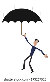 Illustration (vector) of a man that is falling and he is holding from a umbrella.