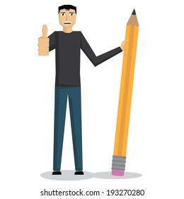 Illustration (vector) of a man that is holding a pan.