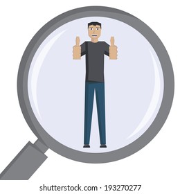 Illustration (vector) of a man that is in a magnifier