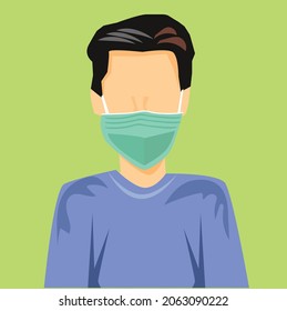. Illustration Vector Man wearing a mask to prevent covid-19 For making posters, icons, symbols, 
all kinds of media designs. on a green background