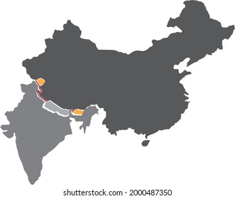 Illustration Vector map of the boundary territorial dispute between India and Nepal, border issue, whole blank map.