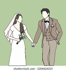 Illustration vector of married couple. Women who wear wedding dresses and men who wear suits to get married. In the painting inspired by one of the scenes from a famous Korean drama.