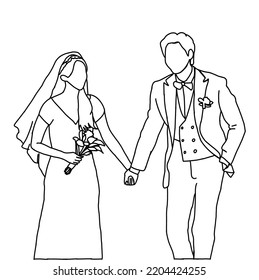 Illustration vector of married couple. Women who wear wedding dresses and men who wear suits to get married. In the painting inspired by one of the scenes from a famous Korean drama.