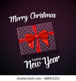 Illustration of Vector Marry Christmas Greeting Card with 3D Realistic Gift Box and Red Ribbon