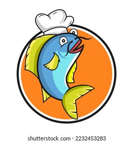 Masa vectorial de ilustración de peces como cocinero bueno para la plantilla de diseño del logo del restaurante