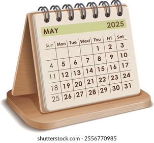 Illustration vector of May 2025 WOODEN and cardboard Calendar isolated in white background, made in Adobe illustrator