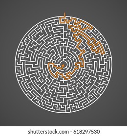 Illustration of Vector Maze Labyrinth. Antique Puzzle Game Pattern with Solution. Maze with Way In and Out