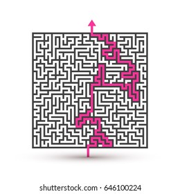 Illustration of Vector Maze Labyrinth. Antique Puzzle Game Pattern with Solution 