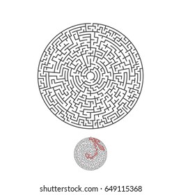 Illustration of Vector Maze Labyrinth. Antique Puzzle Game Pattern with Solution. Maze with Way In and Out