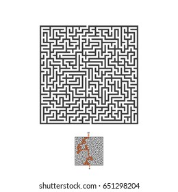 Illustration of Vector Maze Labyrinth. Antique Puzzle Game Pattern with Solution. Maze with Way In and Out