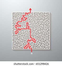 Illustration of Vector Maze Labyrinth. Antique Puzzle Game Pattern with Solution 