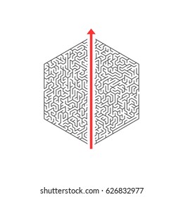 Illustration of Vector Maze Labyrinth. Greek Puzzle Challenge with Solution. Maze with Straight Way In