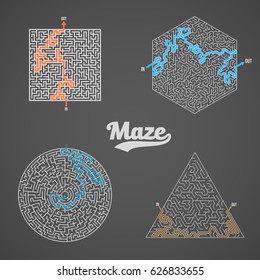Illustration of Vector Maze Set. Labyrinth Game Puzzle with Solution Concept