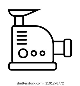 Illustration Vector meat grinder on white background in flat style. Icon kitchen equipment. Subject of to grind food, meat, fish. For the interior. Fashionable design. Vector icon. Meat grinder icon.
