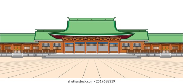 Vetor de ilustração do Santuário Meiji jingu edifício principal famoso Santuário de Xintoísmo em Tóquio Japão