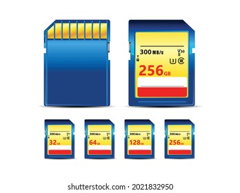 Illustration Vector memory SD cards isolated on white background this sd card for various computer, digital camera and smart mobile phone devices.