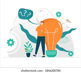 Illustration Vektormänner fühlen Beunruhigung und Verwirrung der Gedanken flach Design Konzept. 