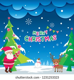 Illustration vector of Merry Christmas design with santa calus and tree.