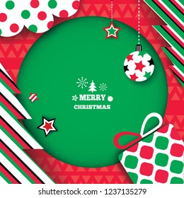 Illustration vector of Merry Christmas design with pattern on red background.