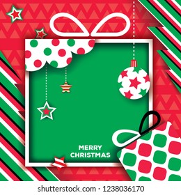 Illustration vector of Merry Christmas design with pattern on red background.