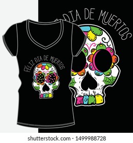 Illustration vector mexican day of dead design skull with flowers