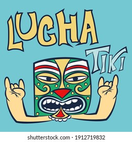 Illustration vector mexican wrestler pose and text with background for fashion design