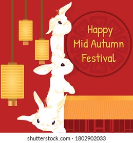 Illustration vector of mid autumn festival card desain in Chinese