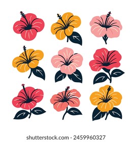 Illustration of Vector Minimal Hibiscus AI-Generative. In the summer and fall, this species' tree has a solitary blossom on the leaf buds of a short or straightforward long rod.