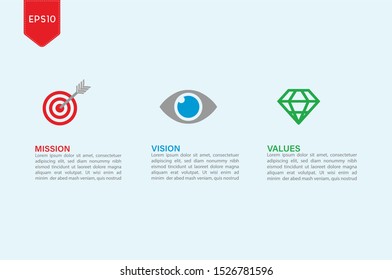 Illustration Vector: Mission. Vision. Values. Web page template. Modern infographic design concept.