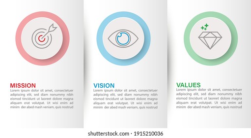 Illustration vector: Mission, Vision, Values. Web page template. Modern flat design concept.