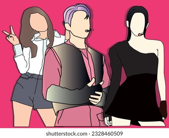 Illustration vector of mix member kpop idol group with colorful retro concept.

