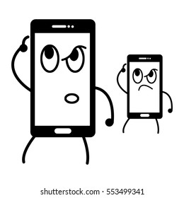 illustration vector of mobile phone with curious face, curiosity concept