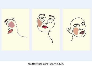Illustration vector modern abstract line minimalistic women faces