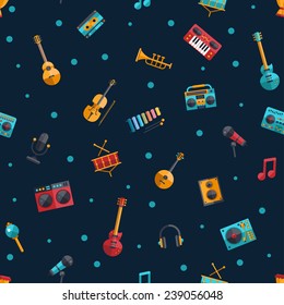 Illustration of vector modern flat design musical instruments and music tools decorative pattern