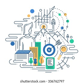 Illustration von Vektorgrafik-modernen flachen Design Mission Zusammensetzung und Infografiken Elemente mit dem Menschen und seine Ziele