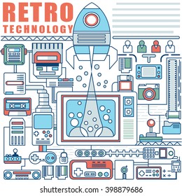 Illustration of vector modern line flat design composition and infographics elements concept of  Technology