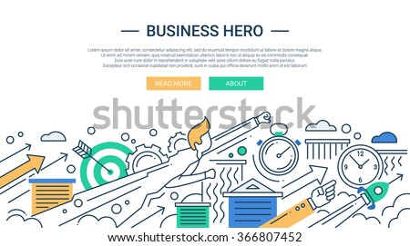 Illustration of vector modern line flat design business composition and infographics elements with super hero businessman