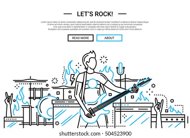 Illustration von Vektorgrafik-Banner mit einfacher Linie, Webseitenbanner, Header mit männlicher Wiedergabe der elektronischen Gitarre