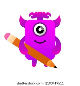 illustration vector monster design bring a pencil happy kawaii