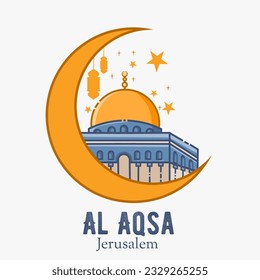 illustration vector of moon and al aqsa mosque in jerusalem , perfect for print, t-shirt design, etc