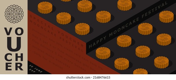 Illustration Vector Of Mooncake On Display 3d Isometric Gift Voucher Template