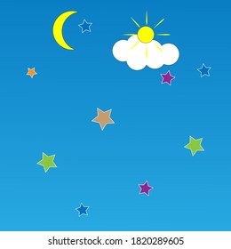 illustration vector of moon,star, blue sky and cloud. eps 10