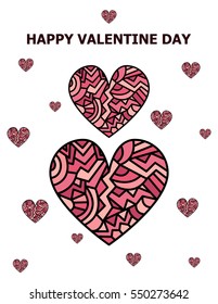 Illustration vector mosaic heart shaped sign colorful set on Happy Valentine Day card.