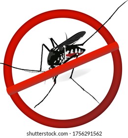 illustration vector. mosquito in red stop sign on gray background. Anti mosquitoes. Mosquitoes carry many disease such as dengue fever, malaria, zika and else.