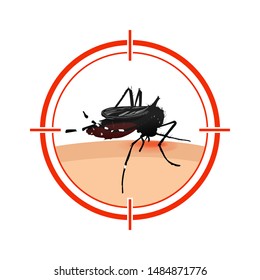 illustration vector. Mosquitoes with mosquito target. Mira signal. Mosquitoes cling on the skin and suck blood. The chemicals in the mosquito's saliva irritate your skin. The Aedes aegypti mosquito is